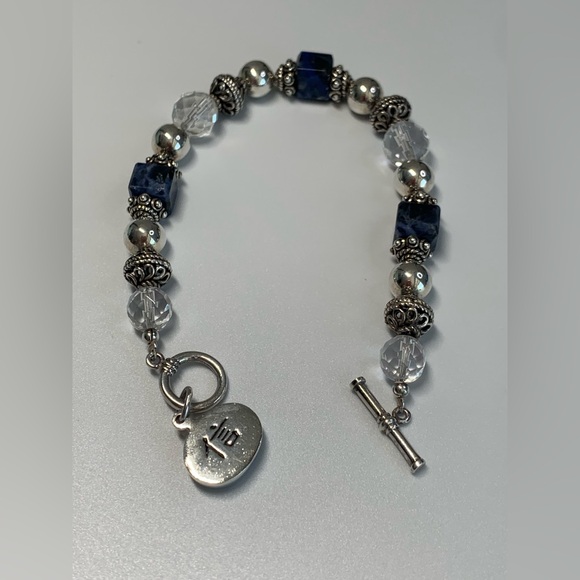 Silpada Rare Sterling Silver Sodalite Crystal FAITH Charm Toggle Clasp Bracelet - Picture 5 of 14